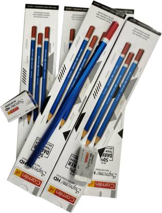 Camlin Supreme HD Dark Premium Pencils With Long Point Sharpener & Eraser [Pack of 5] Pencil