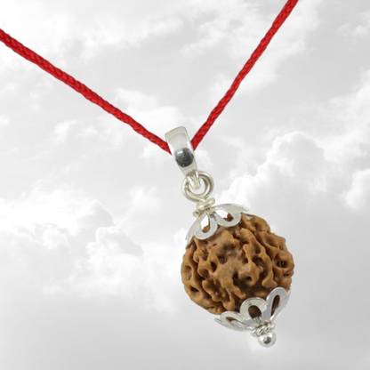 Fine Creation 5 Mukhi Certified Shree Siddha Rudraksha form Nepal & Laboratory Certified Silver Wood Pendant