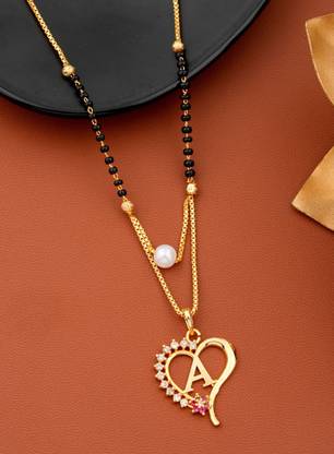Jewel WORLD A name letter Diamond Pendant locket mangalsutra chain for women Gold-plated Beads Alloy, Metal Pendant