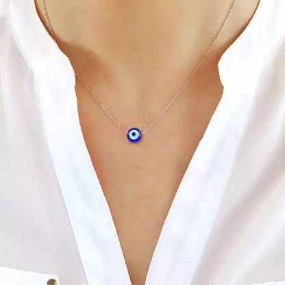 सीकेबी ज्वेल्स Evil Eye Circular Mini Pendant Silver-Toned Dainty Pendant Chain For Women,Girl Sterling Silver Crystal अलॉय, क्रिस्टल लॉकेट सेट
