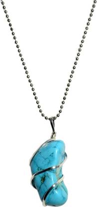 Takshila Gems 15 Grams Natural Turquoise Pendant for Men and Women in wire Wrap with Chain Turquoise Stone Locket