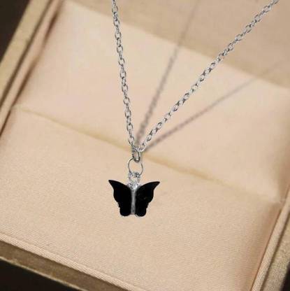 साइफर Butterfly Pendant/Locket for Girl and Women Black Silver स्टेनलेस स्टील पेंडेंट सेट