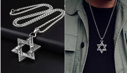 SILVOSWAN Mens Silver Plated Chain With Star Pendant for Men and Boys Stainless Steel, Alloy Pendant