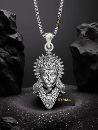 syrma Hanuman Pendant for Men and Women, Shiv Locket for Boy and Girl Silver Stainless Steel Locket