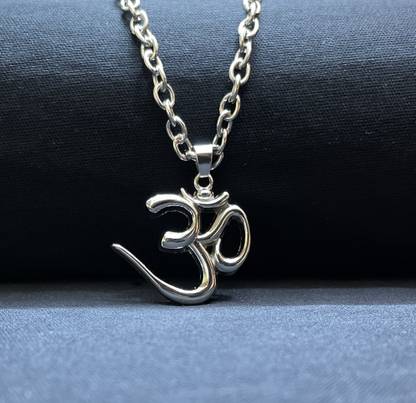 vs unique collections Silver Om Chand Symbol God Lord Shiva Mahadev Mahakaal Locket Pendant With Chain Silver Stainless Steel Pendant