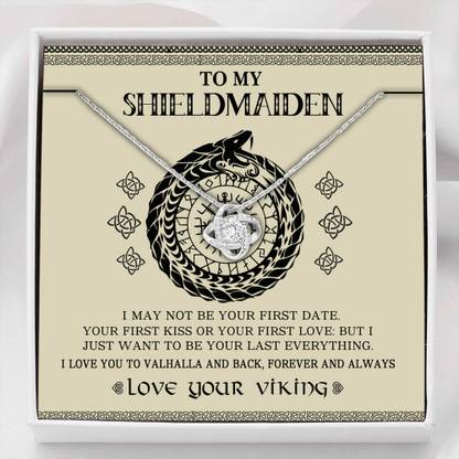 Rakva Gift Wife To My Shieldmaiden I Love You To Valhalla And Back Viking Gift Rhodium Zircon Sterling Silver Pendant Set