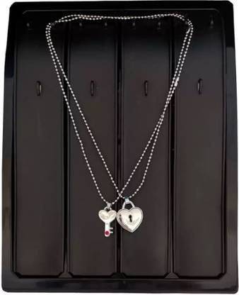 DF STORE Heart Shape Romantic Lock And Key Dual Locket for Couple Silver Alloy Locket