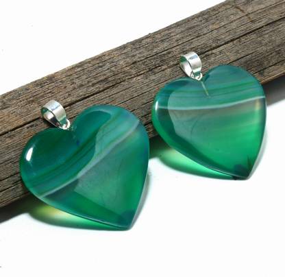 Silver Aura Creations Superb Green Color New Tradition Heart Shape Pendant For Unisex Silver Onyx Crystal, Stone, Sterling Silver Pendant