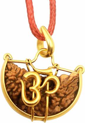 Namisha One Face Rudraksha Ek Mukhi Rudraksha Natural Lab Certified OM Shape 100% Original Brown Size Standard Gold-plated Wood Pendant