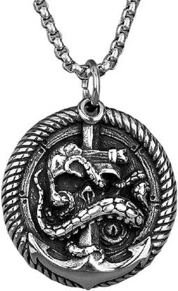 Murliwala Men's Devil's Pendant Necklace, Gothic Vintage Fire Pattern Allow Necklace Silver Silver Pendant Set
