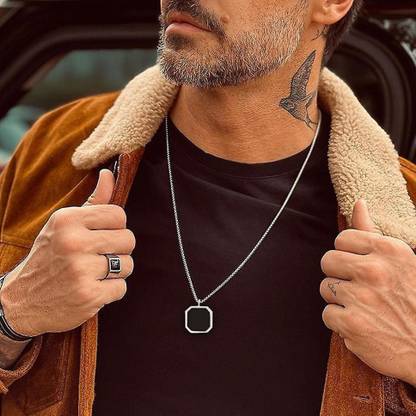 ShobhRam Black Square Pendant Punk Style Men's Locket Gold-plated Stainless Steel Pendant