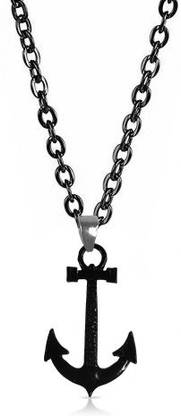 Airtick Black Wind Pirate Sea Anchor Punk Rock Hip Hop Locket Pendant Necklace Chain Stainless Steel Pendant Set