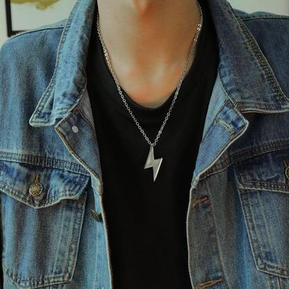 m a enterprises Lightning Flash/Bolt Pendant for Men and Boys, Men's Retro Pendant Necklace Silver Stainless Steel Locket
