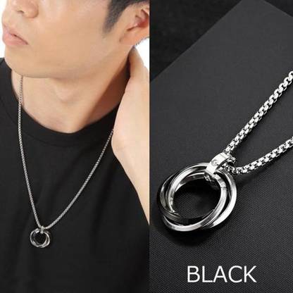zebisco Ring Necklace for Men Fashion Triple Ring Alloy Necklace Men's Necklace Silver Stainless Steel, Steel, Sterling Silver Locket