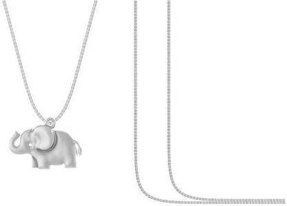 Akshat Sapphire Sterling Silver (92.5% Purity) Strength Symbolic Elephant Box Chain Pendant Sterling Silver Pendant Set