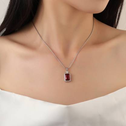 Salty Red Ruby Gem Silver Neck Chain for Women & Girls | Locket | Aesthetic Jewellery Stainless Steel Pendant Set