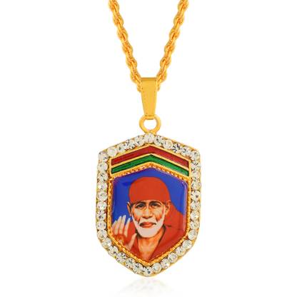 Zumrut Gold Plated Hexagon Shirdi Sai Baba Pendant Locket Necklace Gold-plated Alloy Pendant