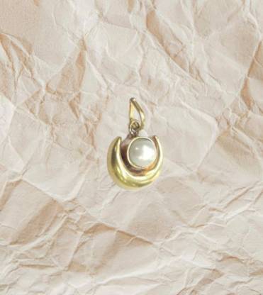 PR CREATION Nazar Suraksha Pearl Half Moon Shape Metal Chand Moti Locket Metal Pendant Brass Pearl Brass