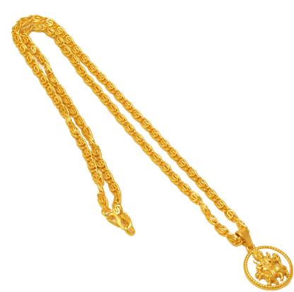 Jewar Mandi Jewar Mandi Durga Mata Ji Sherawali Mata Ji Circle Pendant with Link Chain Gold-plated Brass Locket