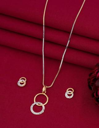 VIRU FASHION Fancy Gold-plated Diamond Alloy Pendant Set