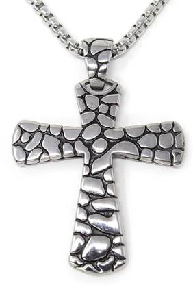 vien Black Enamel Cross Pendant for Men Custom Textured Cobblestone Design Sterling Silver Alloy Locket