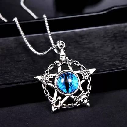 ruby collection Stainless Steel Pentacle Star Evil Eye Skull Pendant Necklace Silver Alloy Pendant Set