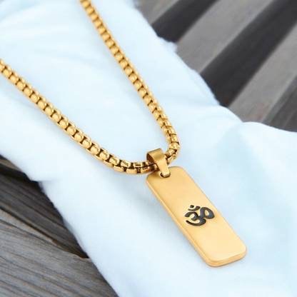RAPPERSSHOP Gold Plated Shiny Om Pendant Chain Necklace For Men Gold-plated Stainless Steel Pendant Set