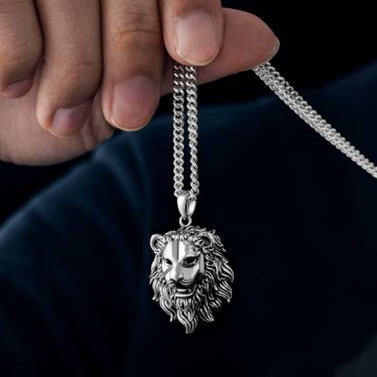 Vivity Lion Head Leo Pendant Locket Set With Link Chain Silver Alloy Pendant Set