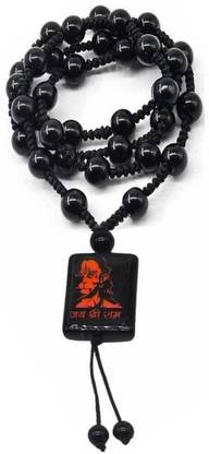 Shiv Hari Shiv Hari Hanuman Natural Stone Black Onyx Beads Mala Bead With Square Crystal Pendant Set