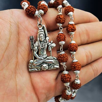 JagatguruShop Most Demanded God Shiv Dotted Locket Pendant With 5 Mukhi Rudraksha Mala Silver Beads Brass, Wood Locket Set