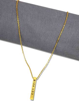 Utkarsh Miss You Laser Engraved 3D Vertical Bar Cuboid Stick Pendant Locket Necklace Stainless Steel Pendant