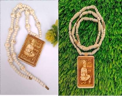 Green Spiritual Shri Bageshwar Dham Tulsi Kanthi Mala with Tulsi Hanuman ji Locket Combo Wood Pendant