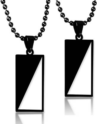 Stylewell Pack Of 2 Black Cool Geometric Rectangle Design Pendant Locket Necklace Chain Stainless Steel Pendant Set