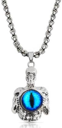 Stylewell Illuminati Horus Evil Eye Gothic Skeleton/Skull Head Locket Pendant Necklace Silver Stainless Steel Pendant Set