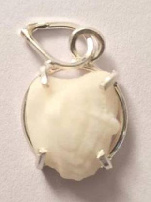 Ringry Lab Certified Machh Mani Sea Stone with Silver Pandent (White) Machmani Stone Silver Pearl Brass Pendant