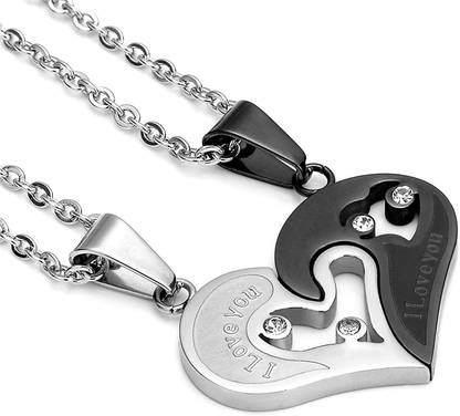 Anu Jewellery love And Heart I Love You Couple Jewelry With 2 Ball Chain Zinc, Alloy Pendant Set Black$ Silver Silver Silver Locket