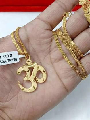 Ansh Enterpris Om Religious Gold Plated Pendant With Unic Chain Man For Women Gold-plated Crystal Brass Pendant
