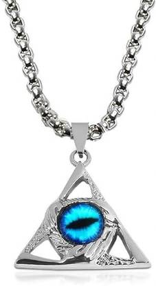 TINYSHAA Retro Triangle Blue Evil Eyes Pendant Necklace HipHop Domination Jewelry Stainless Steel Locket Set