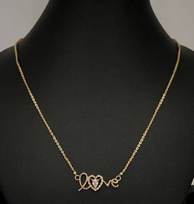 Aviman Creations Beautiful heart cubical zirconia chain set Gold-plated Cubic Zirconia Brass Pendant Set