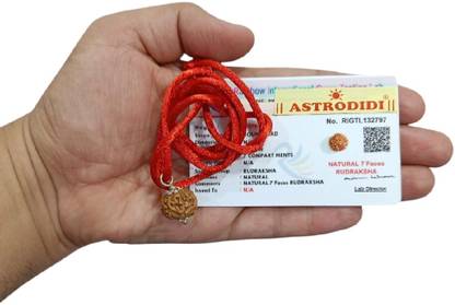 Astrodidi Original 7 Mukhi Rudraksha 100% Certified Seven Face Rudraksh With Red Thread Silver Wood Pendant