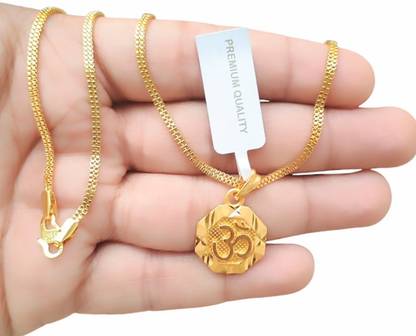 SAPNAPALACE OM GOLD LOCKET WITH GOLD CHAIN Gold-plated Brass Pendant Set