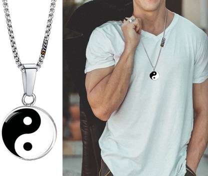 Syfer Tai Chi Yin and Yang Pendant/Necklace for men and Women, yoga/spiritual Silver Stainless Steel Pendant