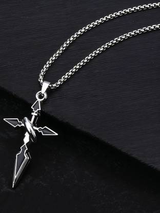 RAPPERSSHOP Cross Pendant with Stainless Steel Box Chain Sterling Silver, Rhodium Stainless Steel Pendant Set