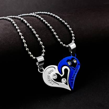 Saizen Silver-Blue color combo heart shape chain pendant locket for girl/boys/men/women Silver Stainless Steel Pendant Set