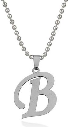 Airtick Silver Name English Alphabet 'B' Letter Pendant Locket Necklace With Ball Chain Stainless Steel Pendant Set