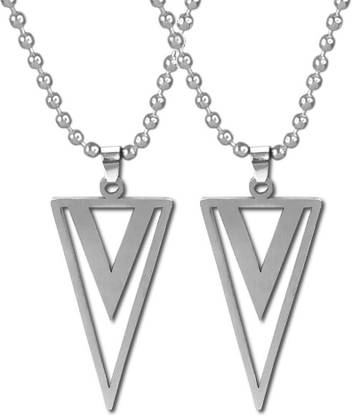 Utkarsh Set Of 2 Silver Geometric Duo Triangle Arrow Head Design Locket Pendant Necklace Silver Stainless Steel Pendant Set