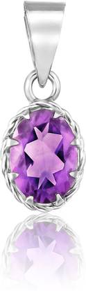 Femme Jam 925 Sterling Silver Natural Amethyst Gemstone Oval Pendant for Women & Girls Amethyst Sterling Silver Pendant
