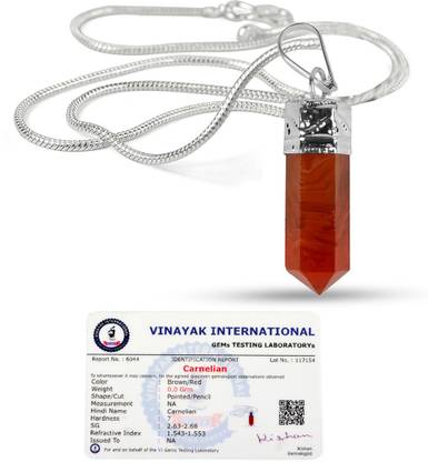 CRYSTU Natural Certified Carnelian Pencil Pendnat Crystal Pendant Carnelian Crystal