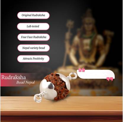 Fine Creation 4 Mukhi Rudraksha, Four Face Radraksha, 4 Face Radraksha, Original Rudraksha Silver Wood Pendant