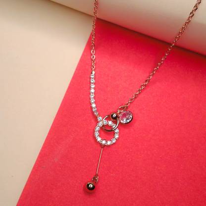 MoonMade Interlooped Studded Rosegold Ring Necklace Copper Cubic Zirconia Stainless Steel Pendant